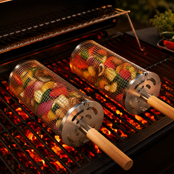 Grillrullen Original - rullande grillkorg i rostfritt stål
